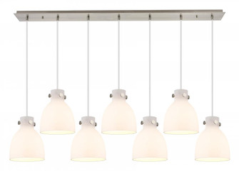 Newton Bell - 7 Light - 52 inch - Brushed Satin Nickel - Linear Pendant (3442|127-410-1PS-SN-G412-8WH)