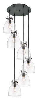 Newton Bell - 6 Light - 19 inch - Matte Black - Multi Pendant (3442|116-410-1PS-BK-G412-8CL)