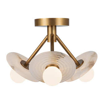 Dahlia 13-in Vintage Brass Dimmable LED Chandelier with Alabaster Plates and Opal Glass Shades (7713|SF346313VBAR)
