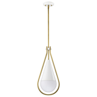Admiral 1 Light Pendant; 10 Inches; Matte White and Natural Brass Finish; White Opal Glass (81|60/7923)
