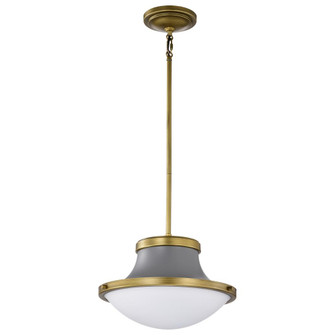 Lafayette 1 Light Pendant; 14 Inches; Gray Finish with Natural Brass Accents and White Opal Glass (81|60/7917)