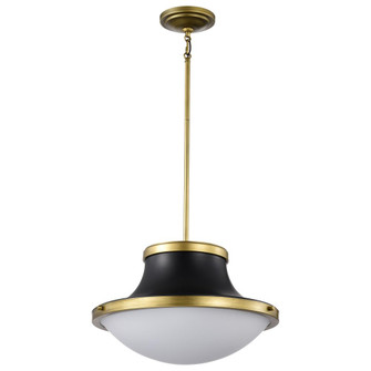 Lafayette 3 Light Pendant; 18 Inches; Matte Black Finish with Natural Brass Accents and White Opal (81|60/7908)