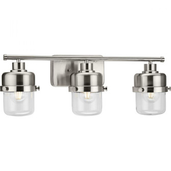Beckner Collection Three-Light Brushed Nickel Clear Glass Urban Industrial Bath Light (149|P300424-009)