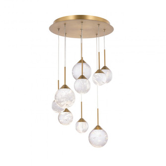 Quest 9 Light LED 3000K/3500K/4000K 120V-277V Multi-Light Pendant in Aged Brass (1118061|BPD40209-AB)