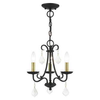 3 Light Black Mini Chandelier with Antique Brass Finish Accents and Clear Crystals (108|40873-04)