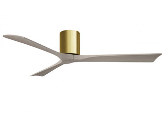 Irene-3H three-blade flush mount paddle fan in Brushed Brass finish with 60” Gray Ash tone blade (230|IR3H-BRBR-GA-60)