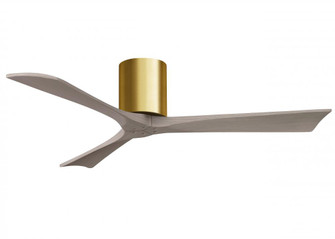 Irene-3H three-blade flush mount paddle fan in Brushed Brass finish with 52” Gray Ash tone blade (230|IR3H-BRBR-GA-52)