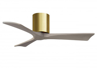 Irene-3H three-blade flush mount paddle fan in Brushed Brass finish with 42” Gray Ash tone blade (230|IR3H-BRBR-GA-42)