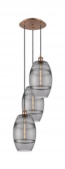 Vaz - 3 Light - 15 inch - Antique Copper - Cord hung - Multi Pendant (3442|113B-3P-AC-G557-8SM)