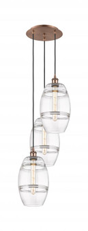 Vaz - 3 Light - 15 inch - Antique Copper - Cord hung - Multi Pendant (3442|113B-3P-AC-G557-8CL)