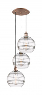 Rochester - 3 Light - 17 inch - Antique Copper - Cord hung - Multi Pendant (3442|113B-3P-AC-G556-10CL)