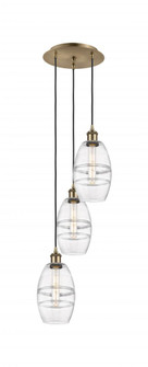 Vaz - 3 Light - 12 inch - Antique Brass - Cord hung - Multi Pendant (3442|113B-3P-AB-G557-6CL)