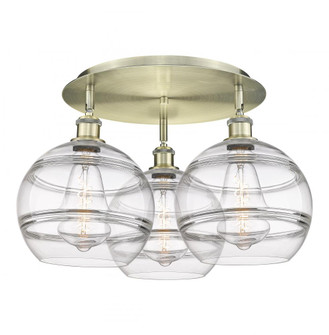 Rochester - 3 Light - 22 inch - Antique Brass - Semi-Flush Mount (3442|516-3C-AB-G556-10CL)