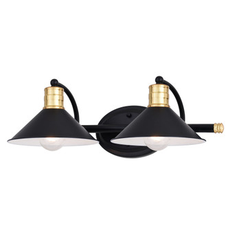 Akron 2 Light Matte Black with Gold Brass Accents Industrial Bathroom Vanity Wall Fixture - Metal Sh (51|W0435)