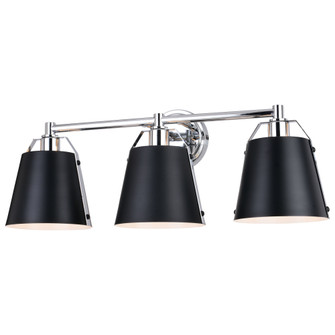 Barrington 3 Light Black and Chrome Industrial Bathroom Vanity Fixture with Metal Shade (51|W0424)