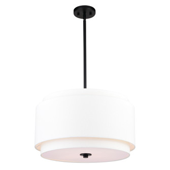 Burnaby 4 Light Black Mid-Century Modern Drum Pendant Fixture with White Linen Fabric Shade (51|P0392)