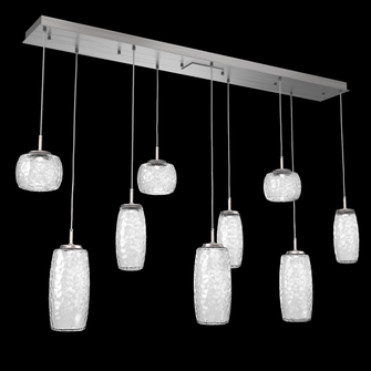 Vessel 9pc Linear Multi-Pendant-Satin Nickel-Clear Blown Glass-Cloth Braided Cord-LED 2700K (1289|PLB0091-09-SN-C-C01-L1)