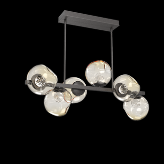 Luna 6pc Twisted Branch-Graphite-Floret Inner - Amber Outer-Threaded Rod Suspension-LED 3000K (1289|PLB0086-T6-GP-FA-001-L3)