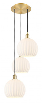 White Venetian - 3 Light - 17 inch - Satin Gold - Cord Hung - Multi Pendant (3442|113B-3P-SG-G1217-10WV)