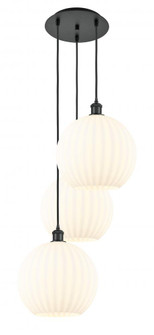 White Venetian - 3 Light - 19 inch - Matte Black - Cord Hung - Multi Pendant (3442|113B-3P-BK-G1217-12WV)