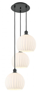 White Venetian - 3 Light - 17 inch - Matte Black - Cord Hung - Multi Pendant (3442|113B-3P-BK-G1217-10WV)