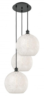 White Mouchette - 3 Light - 19 inch - Matte Black - Cord Hung - Multi Pendant (3442|113B-3P-BK-G1216-12WM)