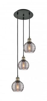 Athens Deco Swirl - 3 Light - 12 inch - Black Antique Brass - Cord Hung - Multi Pendant (3442|113B-3P-BAB-G1213-6SM)