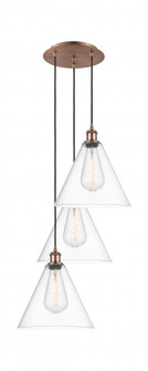Berkshire - 3 Light - 19 inch - Antique Copper - Cord Hung - Multi Pendant (3442|113B-3P-AC-GBC-122)