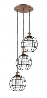 Lake Placid - 3 Light - 15 inch - Antique Copper - Cord Hung - Multi Pendant (3442|113B-3P-AC-CE-8-BK)