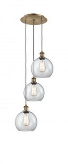 Athens - 3 Light - 15 inch - Antique Brass - Cord Hung - Multi Pendant (3442|113B-3P-AB-G122-8)