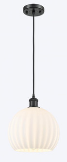 White Venetian - 1 Light - 10 inch - Matte Black - Cord Hung - Mini Pendant (3442|516-1P-BK-G1217-10WV)