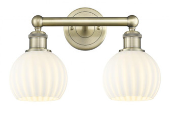 White Venetian - 2 Light - 15 inch - Antique Brass - Bath Vanity Light (3442|616-2W-AB-G1217-6WV)