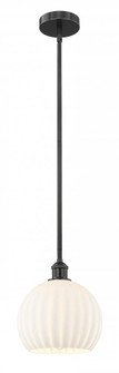 White Venetian - 1 Light - 10 inch - Matte Black - Stem Hung - Mini Pendant (3442|616-1S-BK-G1217-10WV)