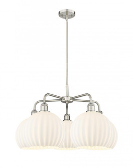 White Venetian - 5 Light - 28 inch - Satin Nickel - Chandelier (3442|516-5CR-SN-G1217-10WV)