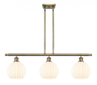 White Venetian - 3 Light - 36 inch - Antique Brass - Stem Hung - Island Light (3442|516-3I-AB-G1217-8WV)