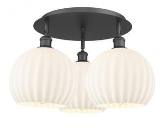 White Venetian - 3 Light - 22 inch - Matte Black - Semi-Flush Mount (3442|516-3C-BK-G1217-10WV)