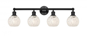 White Mouchette - 4 Light - 33 inch - Matte Black - Bath Vanity Light (3442|616-4W-BK-G1216-6WM)