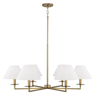 6-Light Chandelier in Aged Brass with White Fabric Stay-Straight Shades (42|452261AD)