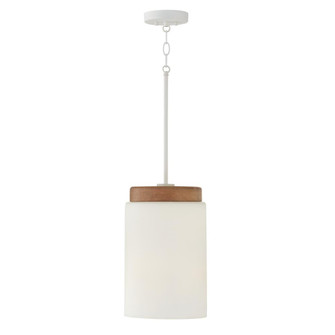 1-Light Cylindrical Pendant in White with Mango Wood and Soft White Glass (42|350911LT)