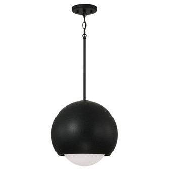 1-Light Circular Globe Pendant in Black Iron with Soft White Glass (42|351611BI)