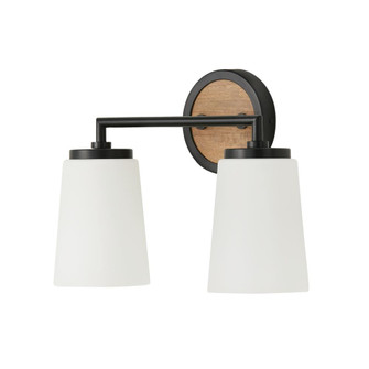 2-Light Vanity in Matte Black and Mango Wood with Soft White Glass (42|150821WK-546)