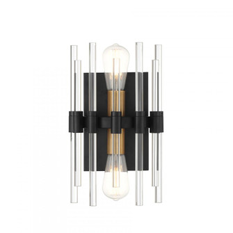 Santiago 2-Light Wall Sconce in Matte Black with Warm Brass Accents (128|9-1935-2-143)