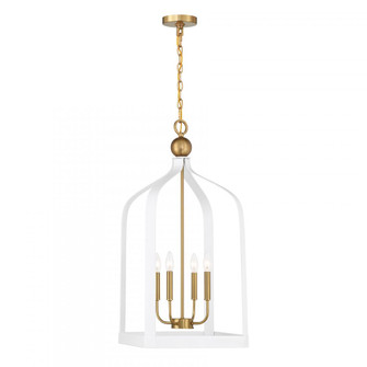 Sheffield 4-Light Pendant in White with Warm Brass Accents (128|7-7802-4-142)
