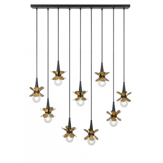 Portinatx 9-Light Linear Chandelier in Satin Black with Hammered Gold by Breegan Jane (128|1-2185-9-103)