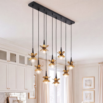 Portinatx 9-Light Linear Chandelier in Satin Black with Hammered Gold by Breegan Jane (128|1-2185-9-103)