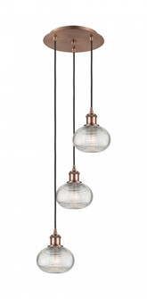 Ithaca - 3 Light - 13 inch - Antique Copper - Cord hung - Multi Pendant (3442|113B-3P-AC-G555-6CL)