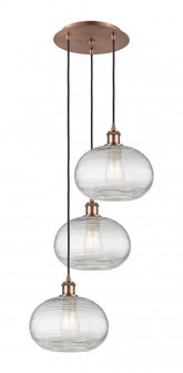 Ithaca - 3 Light - 17 inch - Antique Copper - Cord hung - Multi Pendant (3442|113B-3P-AC-G555-10CL)