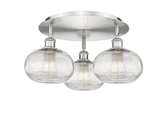 Ithaca - 3 Light - 20 inch - Satin Nickel - Flush Mount (3442|516-3C-SN-G555-8CL)