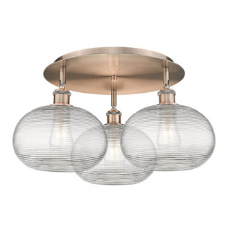 Ithaca - 3 Light - 22 inch - Antique Copper - Flush Mount (3442|516-3C-AC-G555-10CL)