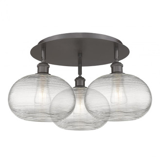 Ithaca - 3 Light - 22 inch - Oil Rubbed Bronze - Flush Mount (3442|516-3C-OB-G555-10CL)